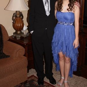 Juniors 3 Formal Hi Lo Dress Blue Ruffles Beaded Teeze Me Dillards Prom Dance